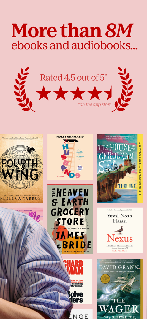 Kobo Books & Audiobooks - App Kobo Books con oltre 8 milioni di titoli e una valutazione di 4,5 stelle con varie copertine di libri.