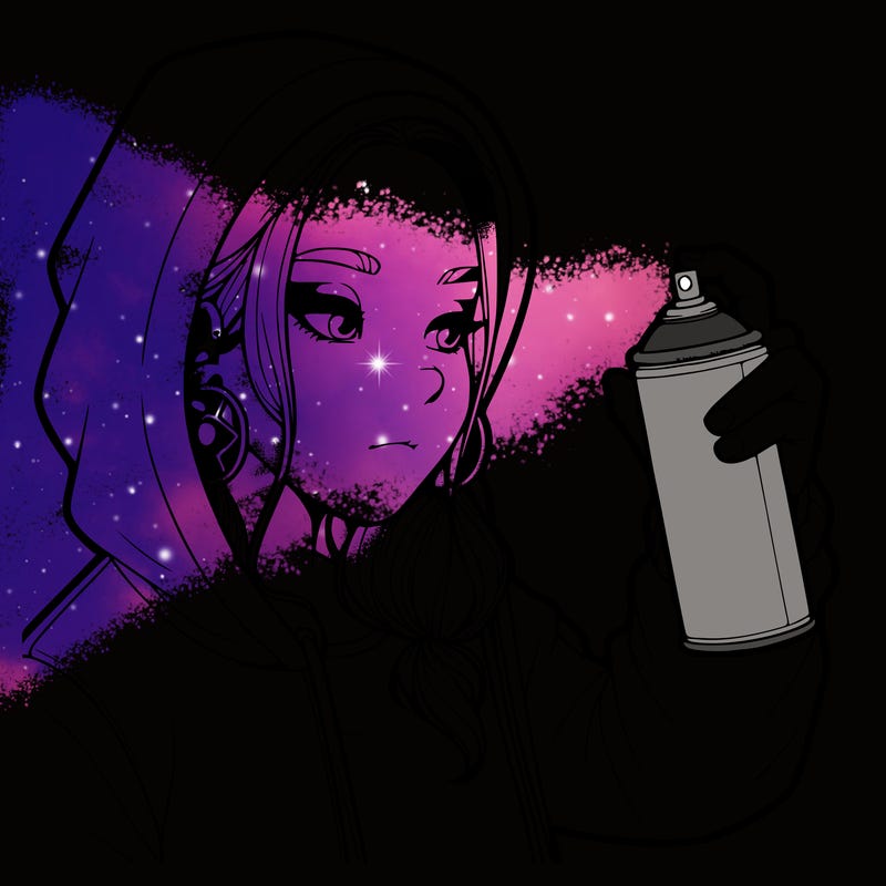 a realistic girl, spray painting