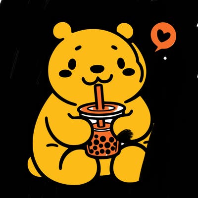 bear drinking boba tea