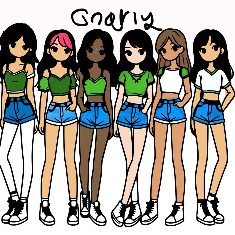 a group of girls wearing crop tops and shorts