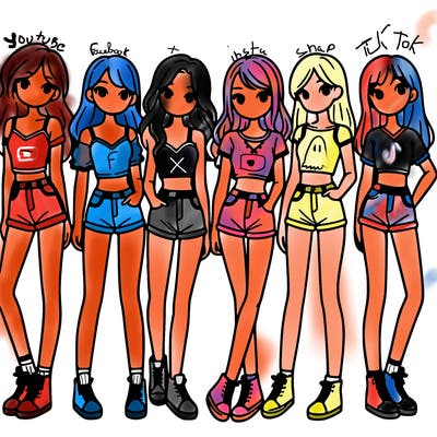 a group of girls wearing crop tops and shorts