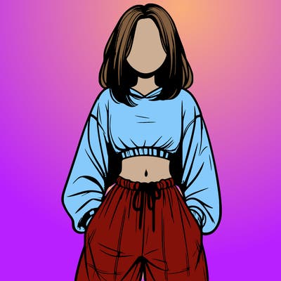 realistic girl faceless with baggy pants and a crop top