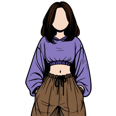 realistic girl faceless with baggy pants and a crop top