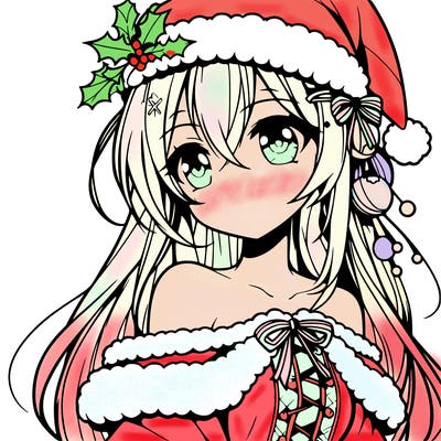 beautiful anime girl with christmas hat