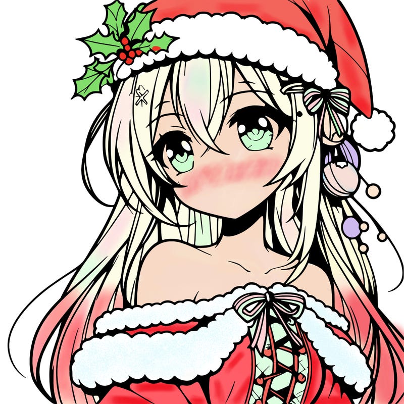 beautiful anime girl with christmas hat
