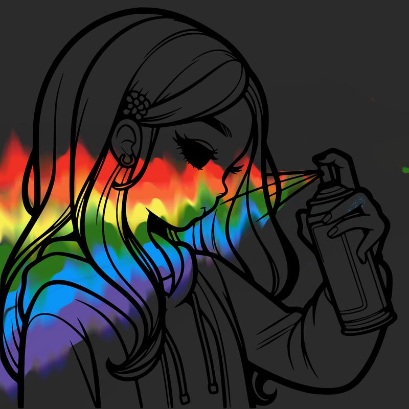 a realistic girl spray painting