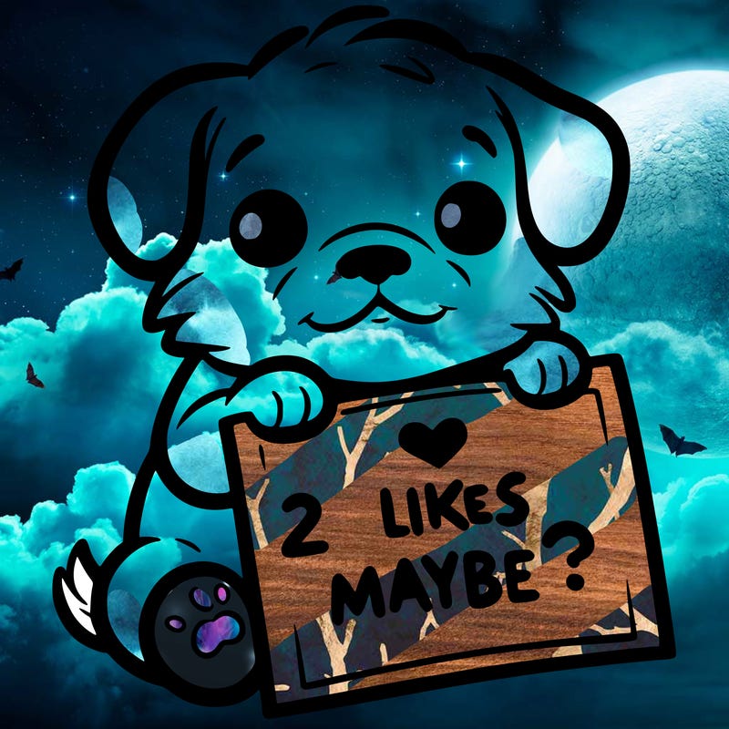 a puppy holding a sign that says 2 likes maybe?