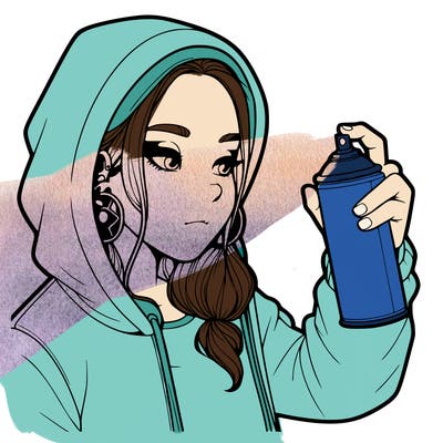 a realistic girl, spray painting