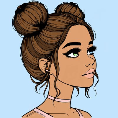 realistic girl with buns on the top of her head