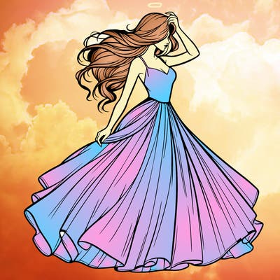 realistic woman with dress flowing in the wind