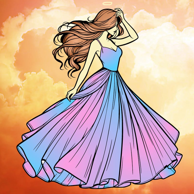 realistic woman with dress flowing in the wind