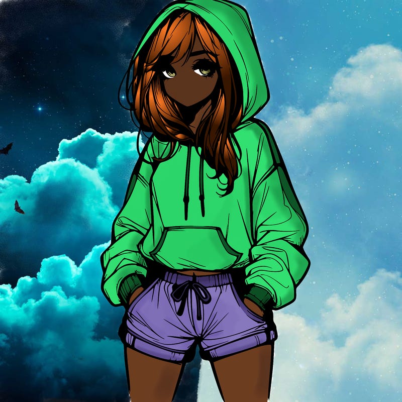 realistic girl in shorts and hoodie