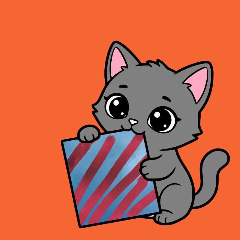 a small cat with a blank sheet of paper in its hand. the cat is sooooooo cute!