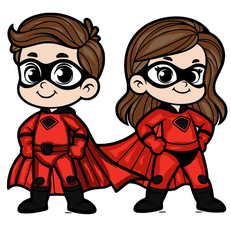 2 superheroes one is a boy of 5 and one is a girl 3 years