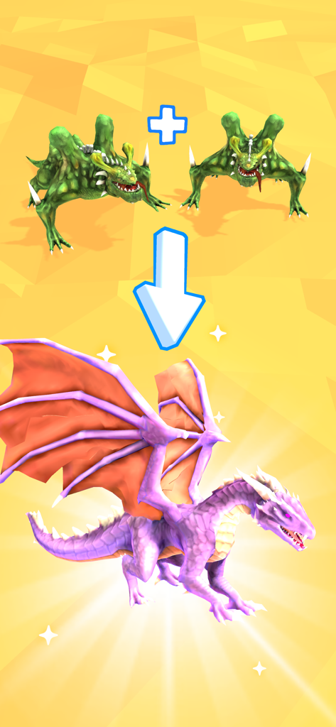 Merge Dragons Dinosaur Games - Captura de pantalla de la fusión de dos monstruos verdes para crear un poderoso dragón morado