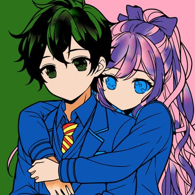 girl and boy hugging anime