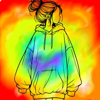 realistic girl with a oversized sweatshirt on and a bun