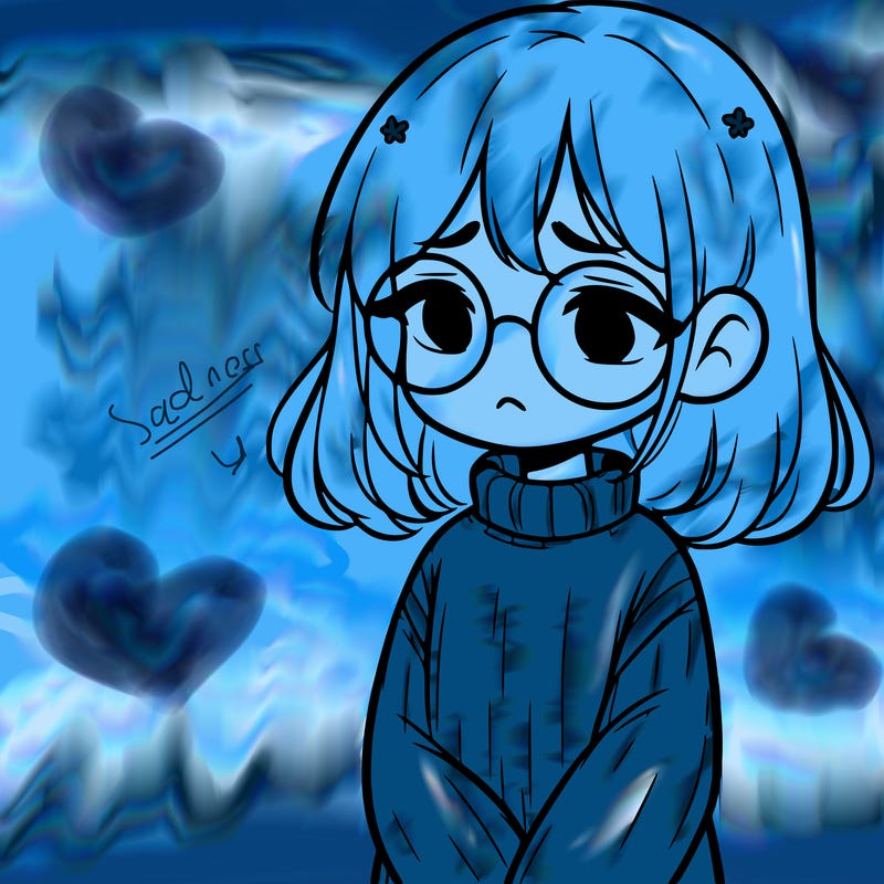sad girl with glasses in a sweater