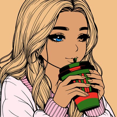 realistic girl drinking coffee