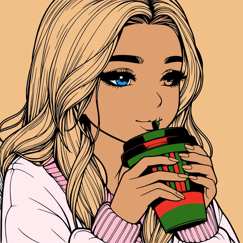 realistic girl drinking coffee