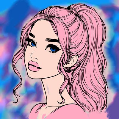 realistic girl with a ponytail on her hair and lips