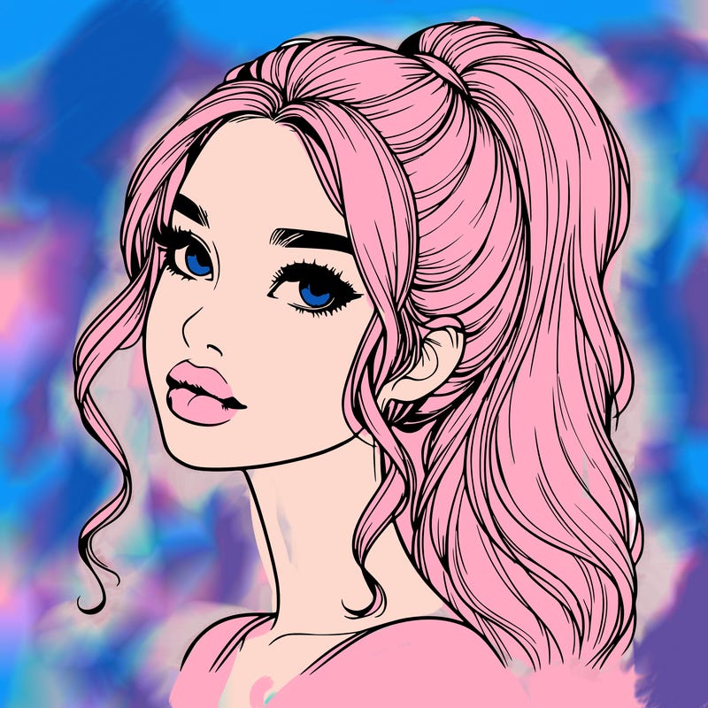 realistic girl with a ponytail on her hair and lips