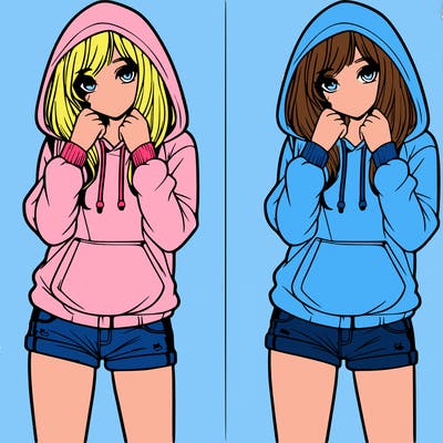 realistic girl in shorts and hoodie