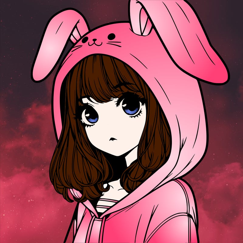 realistic girl wearing a bunny hoodie