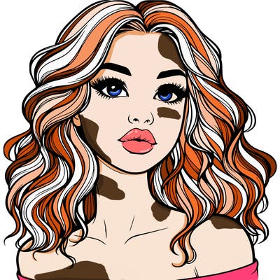 realistic girl with wavy hair and lips