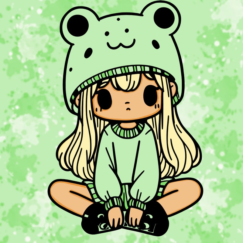 a girl wearing a frog hat and some frog socks