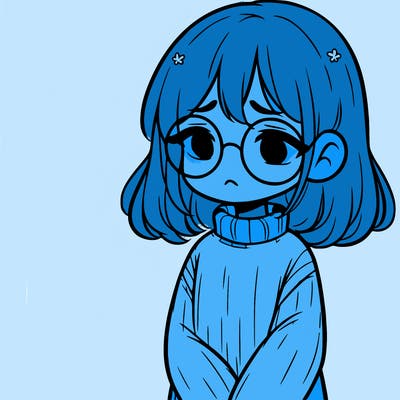 sad girl with glasses in a sweater