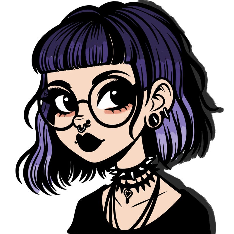 gothic girl with a mullet and glasses