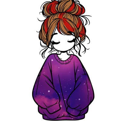 girl with baggy sweatshirt and messy bun