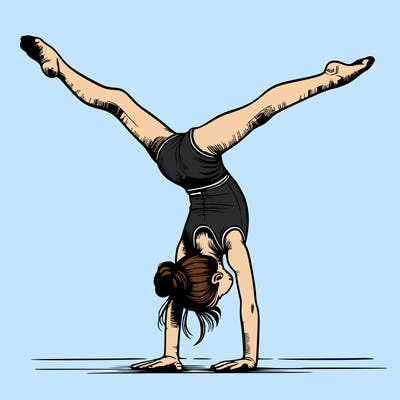 realistic gymnastic hand stand girl in four splits