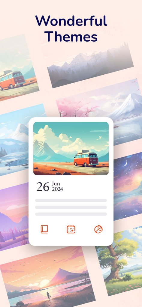 My Diary - Daily Journal, Lock - Una colección de temas artísticos de paisajes y fondos personalizables para la aplicación de diario Mi Diario.