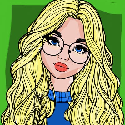 girl with long hair and freckles and glasses realistic