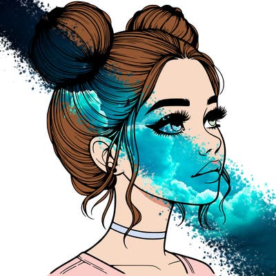 realistic girl with buns on the top of her head