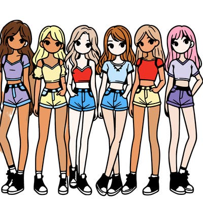 a group of girls wearing crop tops and shorts