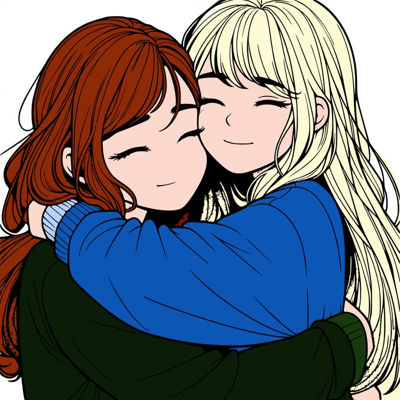 realistic two girls hugging