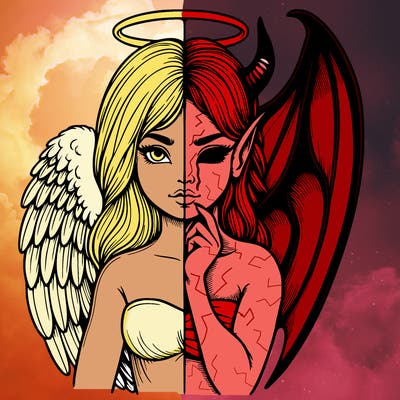 realistic angel half demon