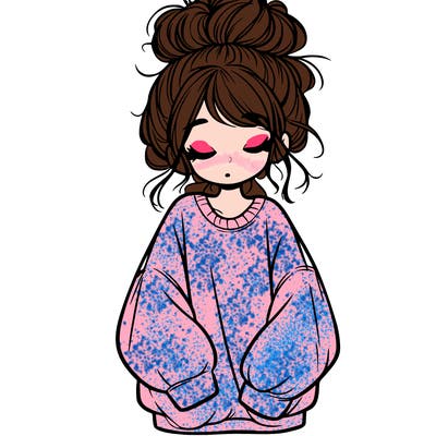 girl with baggy sweatshirt and messy bun