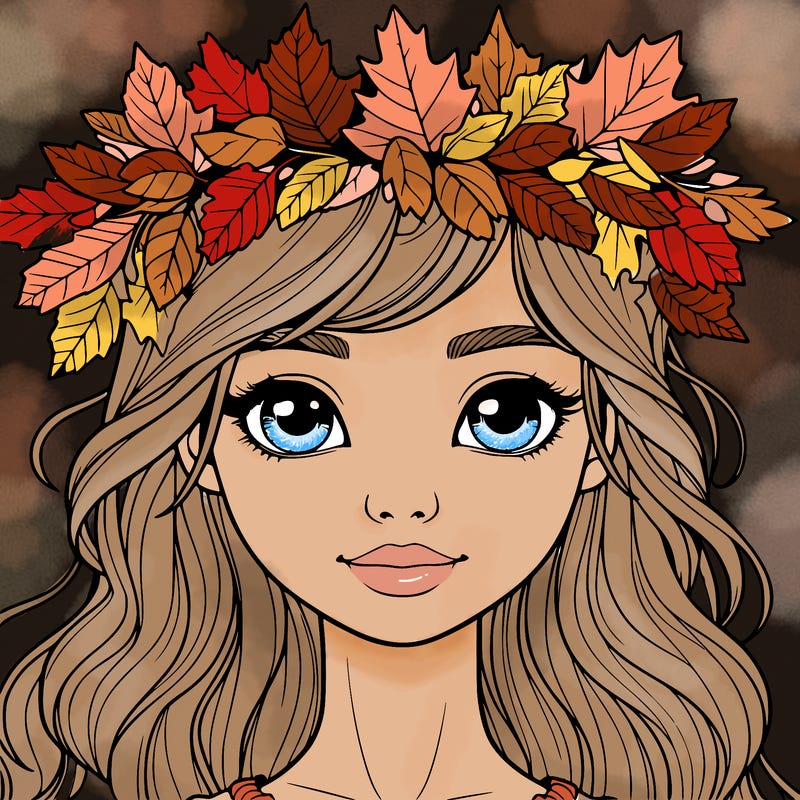 realistic girl with fall leaf crown