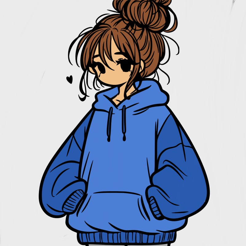 girl in baggy sweatshirt with messy bun