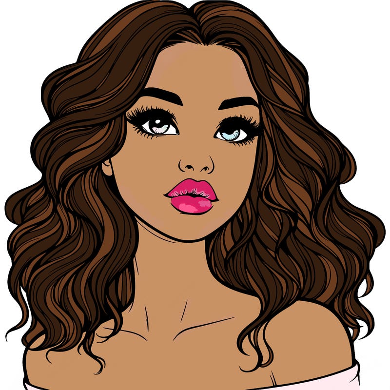 realistic girl with wavy hair and lips