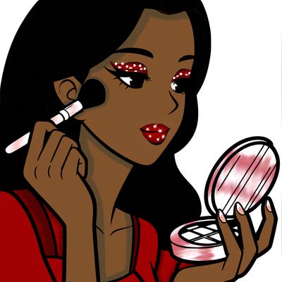 little girl putting on makeup