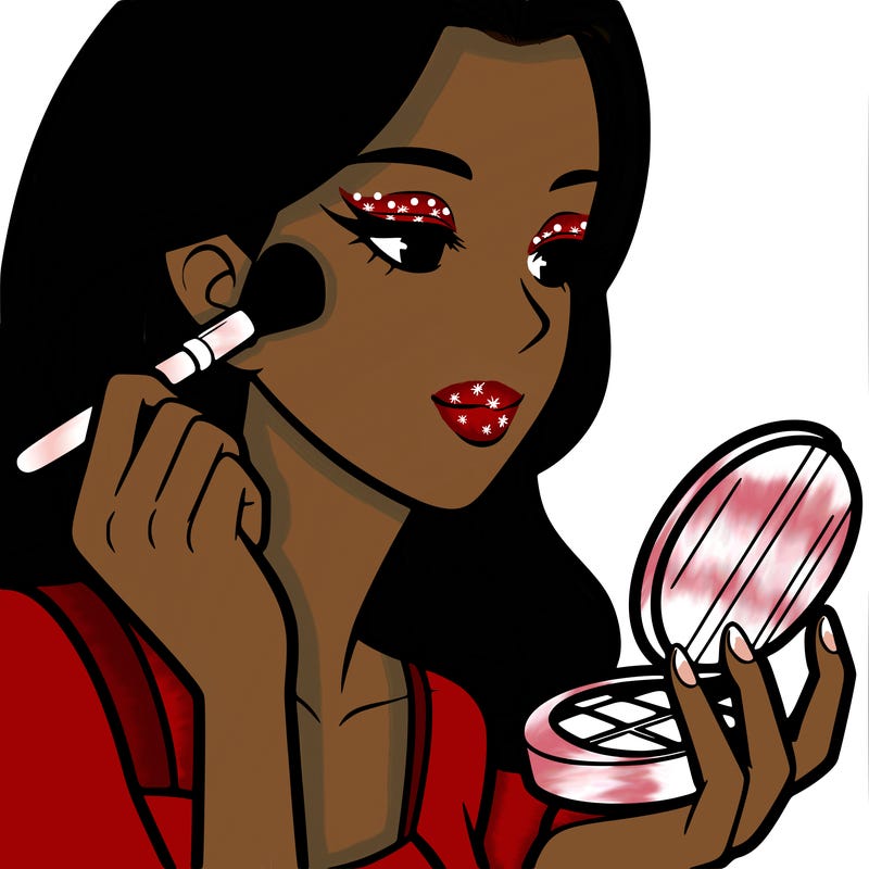 little girl putting on makeup