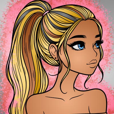 a beautiful and realistic girl with a high pony tail