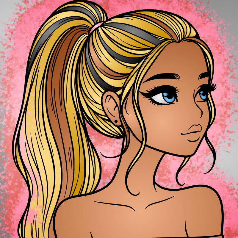 a beautiful and realistic girl with a high pony tail