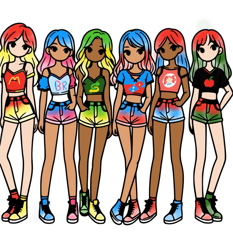 a group of girls wearing crop tops and shorts
