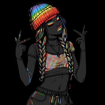 realistic teenage girl with braids and a beanie and crop top doing 🫶🏼